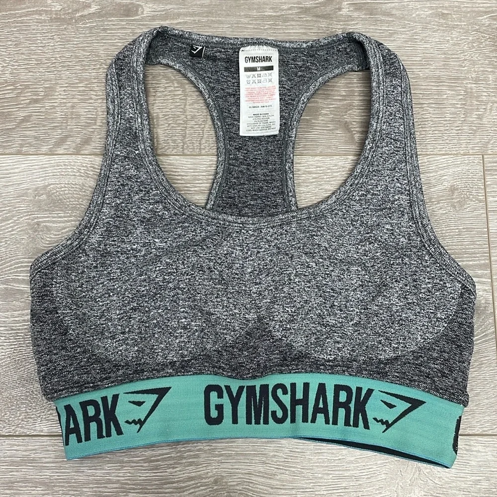 Gymshark Flex Sports Bra Charcoal Gray and Teal M